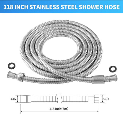 Shower Hose 118 Inch Extra Long Stainless Steel Shower Hose - Flexible & Wear-Resistant with Chrome-Plated Nut & Insert