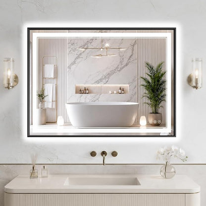 30"x40" LED Bathroom Mirror with Lights, Backlit + Front Lit, Anti-Fog | Lighted Bathroom Mirror with One-Piece Aluminum Alloy Frame, HD Shatterproof Tempered Glass, Dimmable, Memory Function