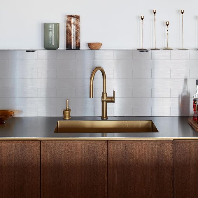 Vamos Tile 100-Piece Peel and Stick Backsplash Seamless Tile,3''x6'' Brushed Stainless Steel Metal Subway Tile,Stick on Backsplash for Kitchen/Bathroom/Laundry Room