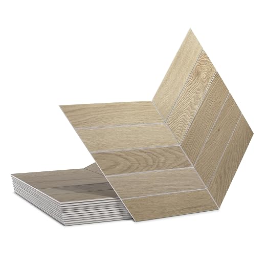 12-Pack Peel and Stick Floor Tile, 12.2" x 10" Chevron SPC Self-Adhesive Luxury Vinyl Flooring, Wood-Look Groutable Backsplash Tile for Kitchen Bathroom, Warm Oak, Covers 10.32 Sq. Ft.