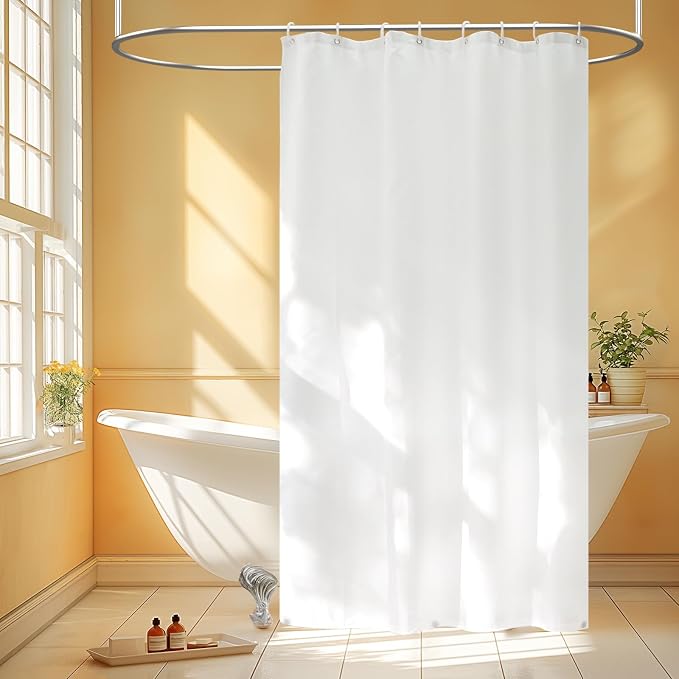 Seenus Waterproof Fabric Stall Shower Curtain Liner with 3 Large Magnets, 48 x 72 inch Narrow Cloth Shower Liner Washable, White Lightweight Bath Curtain for Single Stall or Walkin