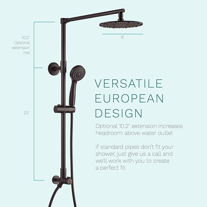 Fennocasa Polaris 3 Retrofit Rain Shower System, 3-Setting Handheld Shower Combo with Slide Bar, 8" Low Profile Shower Head (2.5 GPM Oil-Rubbed Bronze)