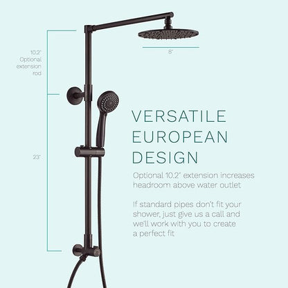 Fennocasa Polaris 3 Retrofit Rain Shower System, 3-Setting Handheld Shower Combo with Slide Bar, 8" Low Profile Shower Head (2.5 GPM Oil-Rubbed Bronze)