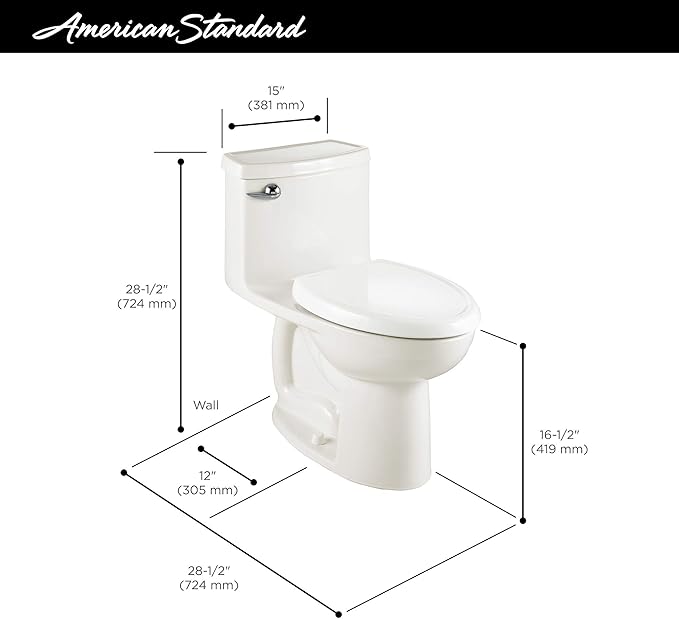 American Standard 2403813.020 Compact Cadet 3, One-Piece Toilet with Slow-Close Seat, Elongated Front, Right-Hand Flush, White, 1.28 gpf