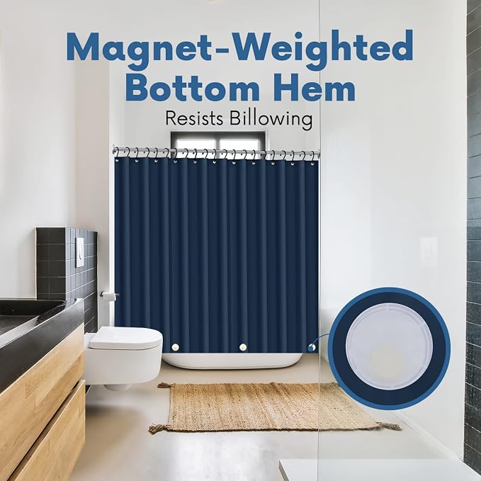 No Smell Shower Curtain Liner 72x72 Navy - PEVA Plastic Shower Curtain for Bathroom, PVC-Free Waterproof Navy Blue Shower Liner with Metal Grommets and Magnet-Weighted Bottom Hem - Washable Liner