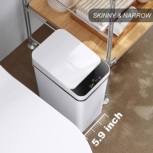 3 PACK - Bathroom Garbage Can with a Lid - 2.5 Gallon Automatic Trash Cans | Bedroom, Office - Small Smart Trash Can Touchless - Plastic, Narrow, Auto Open - Motion Sensor Trash can Bathroom ( White )