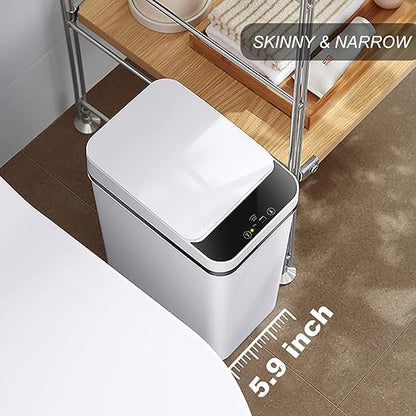 3 PACK - Bathroom Garbage Can with a Lid - 2.5 Gallon Automatic Trash Cans | Bedroom, Office - Small Smart Trash Can Touchless - Plastic, Narrow, Auto Open - Motion Sensor Trash can Bathroom ( White )