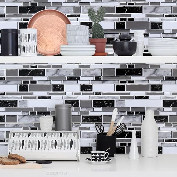 Livebor Kitchen Wallpaper Peel and Stick for Bathroom 11.8inch x 196.8inch | Kitchen Contact Paper Backsplash Tiles Wallpaper Peel and Stick Waterproof Countertop Wallpaper for Bathroom Cabinet Vinyl