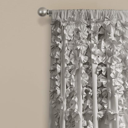 Lush Decor Riley Light Filtering Window Curtain Panel, Single 54" W x 84" L, Light Gray - Cute Gray Curtains for Bedroom - Bow Decor - Coquette Curtains for Windows