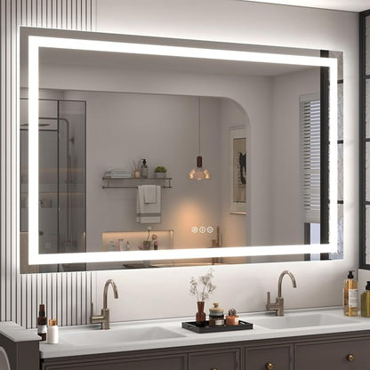 57x36 LED Lighted Bathroom Mirror for Vanity Wall | Front Light and Backlit, Anti-Fog, Memory, 3 Color, Tempered Glass, Dimmable, Rectangular, UL, Horizontal/ Vertical Mounted