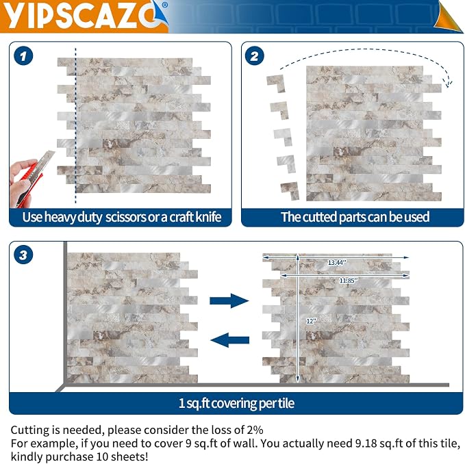 Yipscazo 2026 New Upgrade Peel and Stick Backsplash, Stick on Backsplash Tiles for Kitchen, Bathroom, Fireplace (20 Sheets, Perisa with Metal)