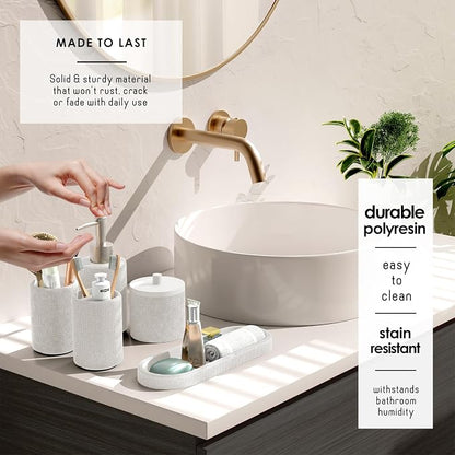 Clara Clark Bathroom Set - White Bathroom Accessories Set, 24PC Bathroom Accessory Set, Bathroom Sets with Shower Curtain Set, Adhesive Corner Shower Caddy Hanging & Soap Dispenser