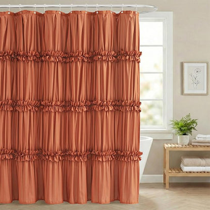 LIPA Boho Rustic Orange Ruffle Shower Curtain 72x72 Inches | Farmhouse Shower Curtains for Bathroom,Water‑Resistant Fabric Shower Curtain,Bohemian Bathroom Decor