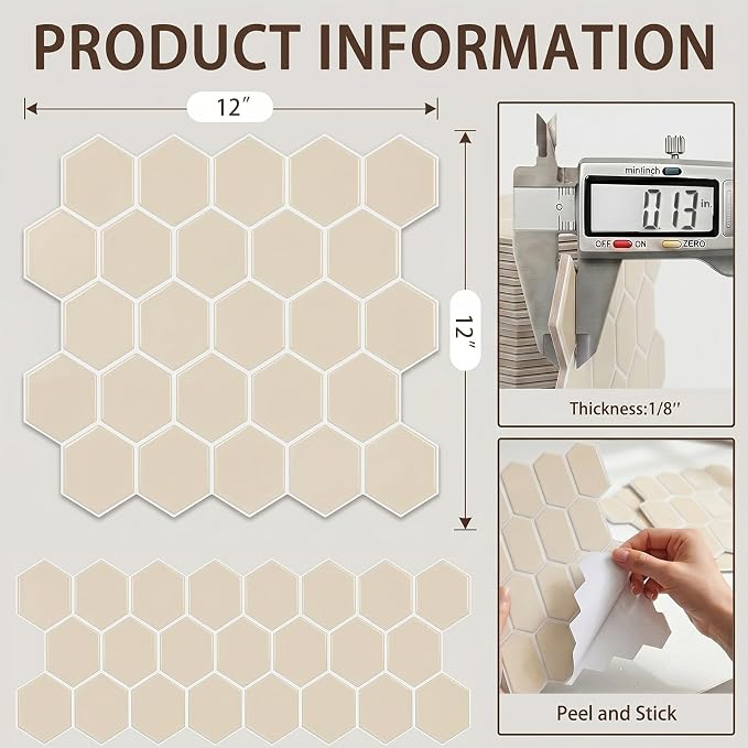 Arttown Peel and Stick 3D Wall Backsplash, 10-Sheet, 12" × 12" Cream Ivory | Subway Tile Self Adhesive Thicker Design Wall Tiles Panel Wallpaper for Bathroom Balcony Kitchen
