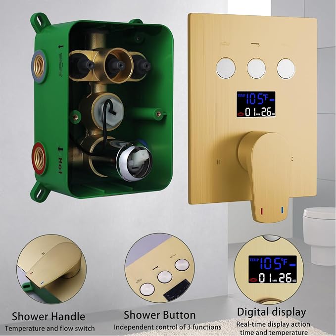 Dual Rain Shower Head System Ceiling Mount 14x20inch LED Shower Head and 8 Inch Side Shower Head with Handheld, Rainfall Shower Faucet Set(Brushed Gold)