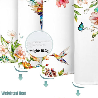 Fowocu Floral Bird Bathroom Shower Curtain Colorful Stained Glass Flower Hummingbird Butterfly Shower Curtains Watercolor Plant Leaf Waterproof Fabric Bath Curtain Decor 72x72 inch