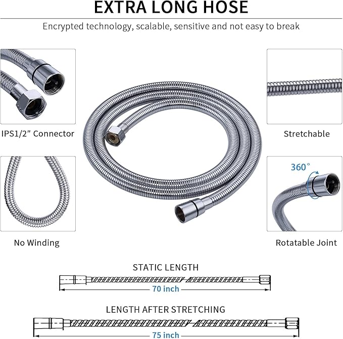 G-Promise High Pressure 6 Mode Hand Held Shower Head with Extra Long Hose | High Pressure, 6 Spray Mode, Easy Install, Adjustable Angle, Extra Long Hose, Modern Upgrade