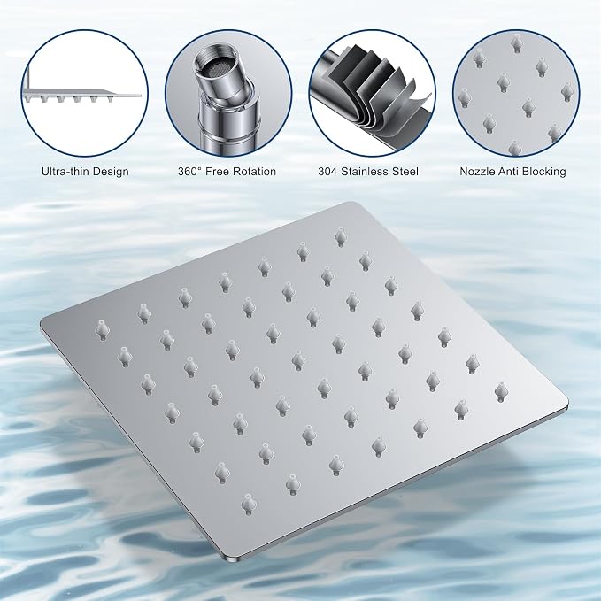 Rain Shower System 12" & 6" Dual Shower Heads Ceiling Shower Faucet Set | Ideal for bathroom remodels and upgrades with 12" rain shower, 6" angled shower, handheld spray and complete valve kit.