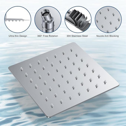 Rain Shower System 12" & 6" Dual Shower Heads Ceiling Shower Faucet Set | Ideal for bathroom remodels and upgrades with 12" rain shower, 6" angled shower, handheld spray and complete valve kit.