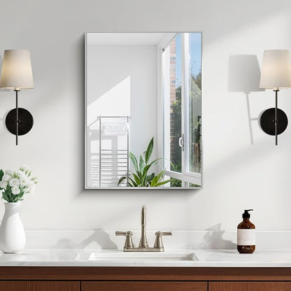 KOCUUY Silver Framed Mirror, 24"x18" Rectangle Bathroom Mirror for Wall, HD Tempered Glass, Anti-Rust Frame, Modern Design for Bathroom, Bedroom, Living Room, Entryway