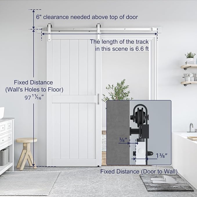 SMARTSTANDARD 36" x 96" White Sliding Barn Door with 6.6FT Silver Hardware | Pre-Drilled Ready to Assemble, Waterproof PVC Coating, H-Frame