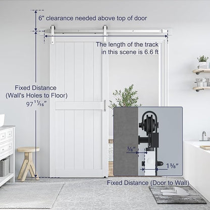 SMARTSTANDARD 36" x 96" White Sliding Barn Door with 6.6FT Silver Hardware | Pre-Drilled Ready to Assemble, Waterproof PVC Coating, H-Frame