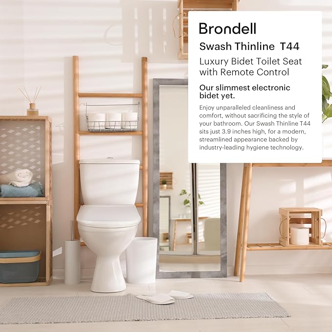 Brondell Thinline T44-EW Swash Electric Bidet Toilet Seat With Thin Profile, Heated,Remote Control, Oscillating Stainless Steel Nozzle, Warm Air Dryer, Night Light, Gentle Close Lid, Elongated