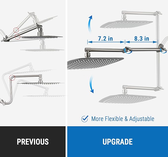 G-Promise 16 Inch All Metal Rain Shower Head with Extension Arm | Built to Last, Rust Resistant, Easy to Install, Adjustable, Full Body Coverage Large Rainfall Shower Head, Daily SPA