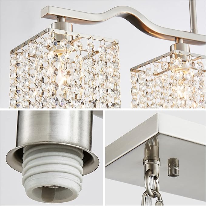 WUZUPS Crystal Chandelier 4-Light Linear Raindrop Pendant Ceiling Light Modern Lighting Fixture for Bedroom Dinning Room Bar Kitchen Island, H8.7'' W4.7'' L30.5, E12 Base, Nickel