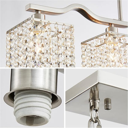 WUZUPS Crystal Chandelier 4-Light Linear Raindrop Pendant Ceiling Light Modern Lighting Fixture for Bedroom Dinning Room Bar Kitchen Island, H8.7'' W4.7'' L30.5, E12 Base, Nickel