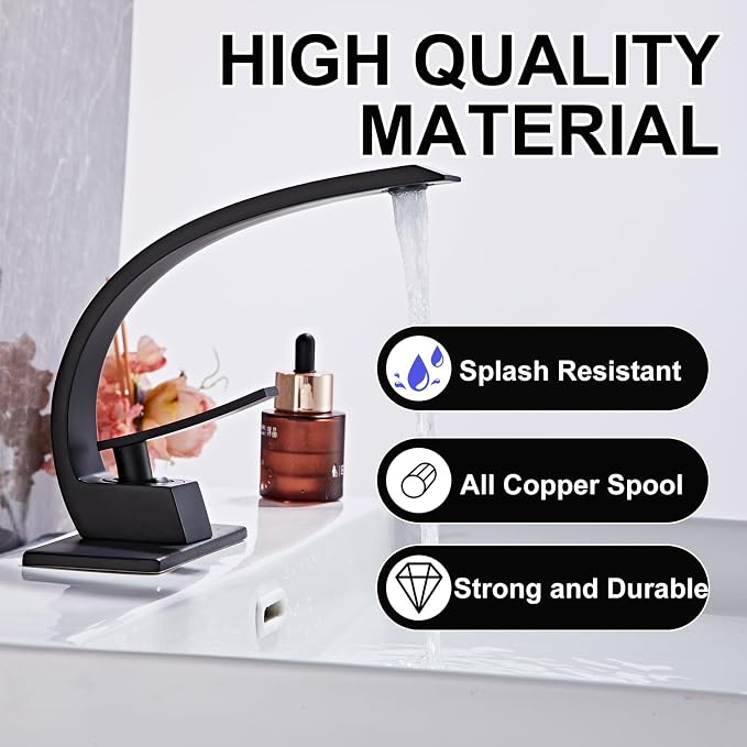 Matte Black Bathroom Sink Faucet, Unique Design and Pop Up Drain