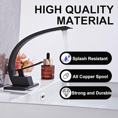 Matte Black Bathroom Sink Faucet, Unique Design and Pop Up Drain