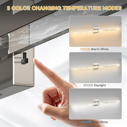 L LOHAS LED 48 Inch Nickel Vanity Light Bar Over Mirror Marble Acrylic 3CCT | Modern Bathroom Lighting With Marble Acrylic Shade, Adjustable LED Mirror Light Fixture for Indoor Wall Applications