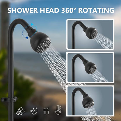 Aolemi Outdoor Shower Kit, 6-Inch Center, 2-Handle, Matte Black | Solid Brass Mixer Valve, SUS304 Shower Pipe, Dual-Handle Hot And Cold Control, Reversible Inlets, and Rotating Head