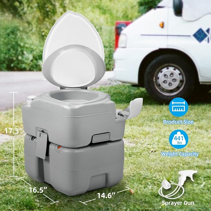 YITAHOME Portable Toilet Camping Porta Potty with Diagonal Enlargerd Bowl | Hand Sprayer, 5.28 Gal Leak-Proof Outdoor Toilet with Level Indicator, Carry Bag for Adults, RV Travel, Boat and Trips