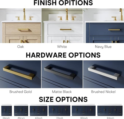 60-Inch Bathroom Vanity with Double Sinks W/ 4 Doors & 4 Drawers & 2 Flip Drawers, Navy Blue Vanity W/Brushed Gold Handles