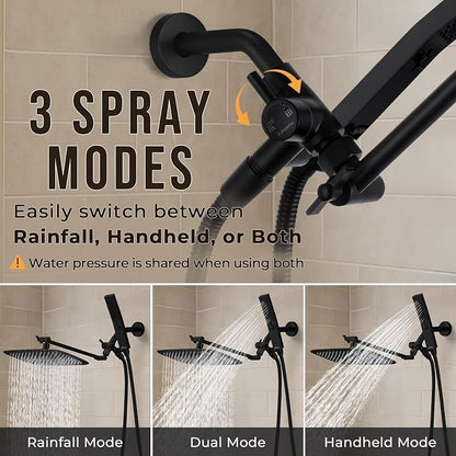G-Promise All Metal 12" Rain Shower Head with Handheld for Bathroom Upgrade | All Metal, Built to Last, Easy Install, Adjustable Height & Angle for All Heights, Extra Long Hose, Modern Upgrade