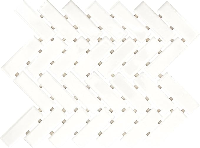 1" x 3" Ceramic Herringbone Mosaic in Semi-Gloss Arctic White for Kitchen Backsplashes, Bathroom Walls, Decorative Accents | (10 PC Per Carton) (6 SQFT Per Carton)