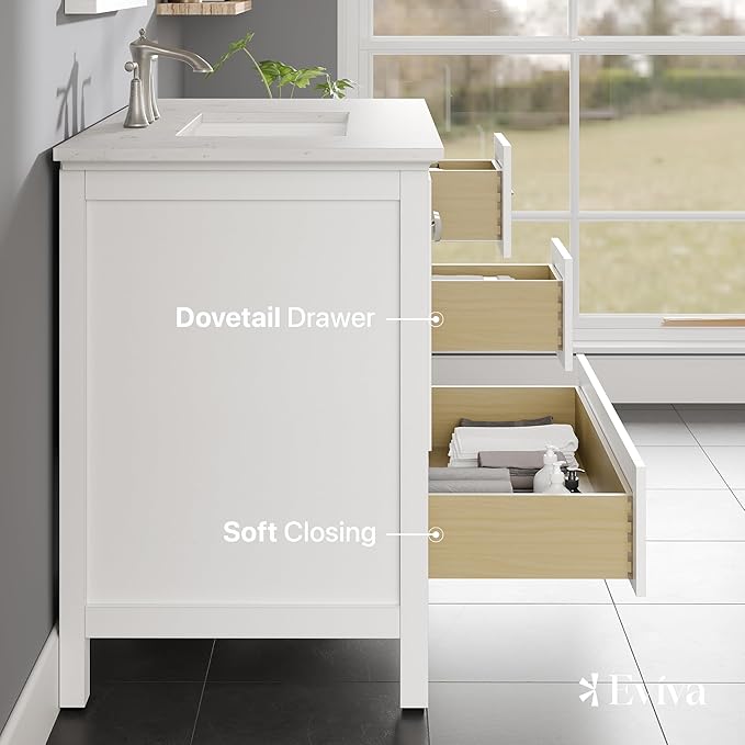 Eviva Britney 36 in. White Single Sink Bath Vanity with Carrara Quartz Top and Undermount Porcelain Sink