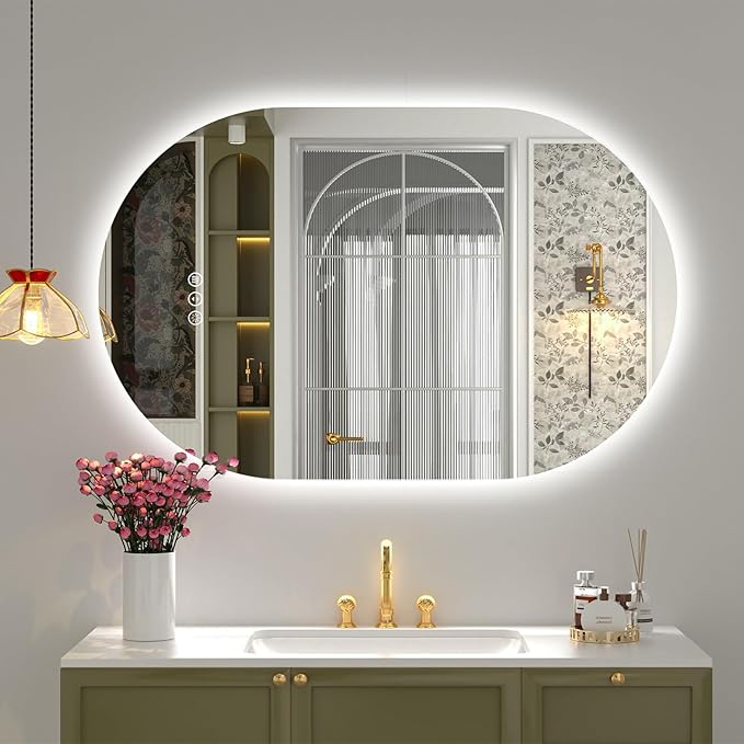 SMIROR 40x30 Oval Backlit LED Bathroom Vanity Mirror with Lights for Wall | Pill-Shaped, 3 Color Lighting, Anti-Fog, Memory, Tempered Glass, UL, Horizontal/ Vertical Wall- Mounted