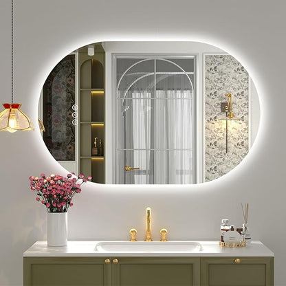 SMIROR 40x30 Oval Backlit LED Bathroom Vanity Mirror with Lights for Wall | Pill-Shaped, 3 Color Lighting, Anti-Fog, Memory, Tempered Glass, UL, Horizontal/ Vertical Wall- Mounted