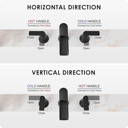 Matte Black Widespread Bathroom Sink Faucet 3 Hole, 8 Inch Waterfall Faucet for Bathroom Sink with Pop-Up Drain and cUPC Supply Lines, 2 Handles for Vanity Lavatory Restroom, Brass Material