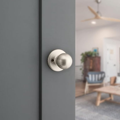Kwikset Polo Interior Passage Door Knob, Handle for Closet and Hallway Doors, Non-Locking Doorknob in Satin Nickel, with Microban Protection (Pack of 2)