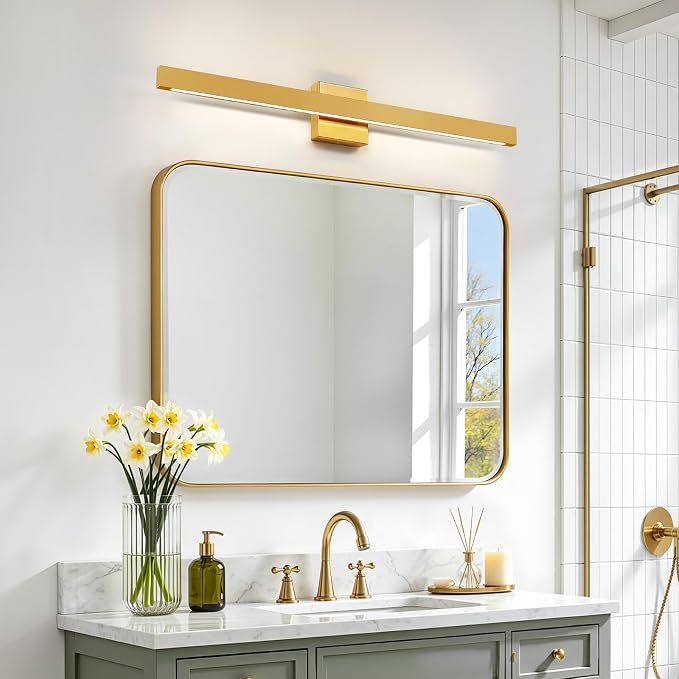 Modern Bathroom Light Fixtures Over Mirror 32 Inch Gold Bathroom Vanity Light with Up & Down Lighting 26W Dimmable 5CCT LED Vanity Lighting Fixture Bar for Restroom Mirror Cabinet