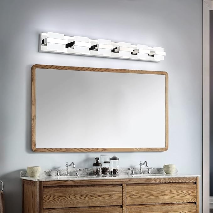 SOLFART 6 Lights Vanity Light Over Mirror,Chrome Bathroom Light Feature Modern LED Dimmable Gloss Chrome Modern Lighting