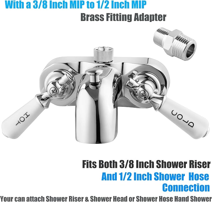 Clawfoot Add-A-Shower Bathcock Diverter,Shower Attachment for Tub Faucet,Bathtub Faucet with Porcelain Lever Handles and Ceramic Disc Cartridges,¾ MIP Inlet,Chrome