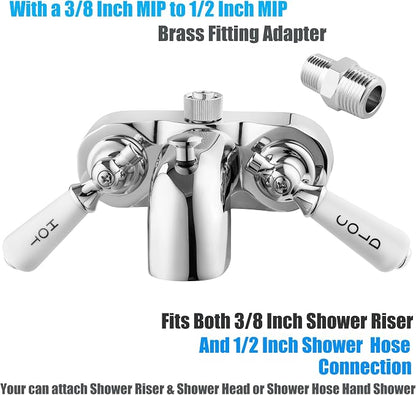 Clawfoot Add-A-Shower Bathcock Diverter,Shower Attachment for Tub Faucet,Bathtub Faucet with Porcelain Lever Handles and Ceramic Disc Cartridges,¾ MIP Inlet,Chrome