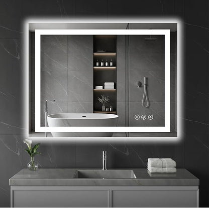 Koonmi 40x30 LED Bathroom Mirror, Shatterproof Mirror with Light | 90CRI Vanity Mirror with Anti-fog Backlit + Front Lit, 3 Color, Easy Install for Bathroom Hotel (IP65)