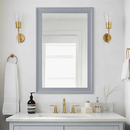 Bathroom Mirror for Wall,Rectangle Rustic Gray 24 x 36 inch Vanity Mirrors | Hanging Tempered Glass Mirror for Living Room,Bedroom,Entryway