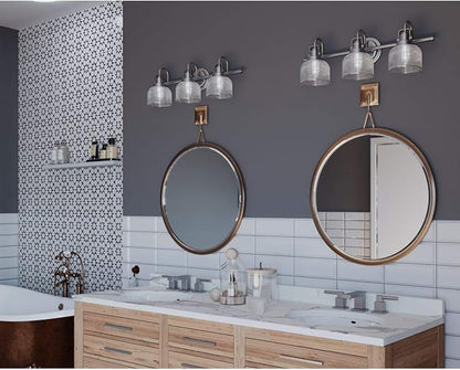 Progress Lighting P2992-81 Archie Collection Clear Double Prismatic Glass Coastal Bath Vanity, 3-Light, Antique Nickel